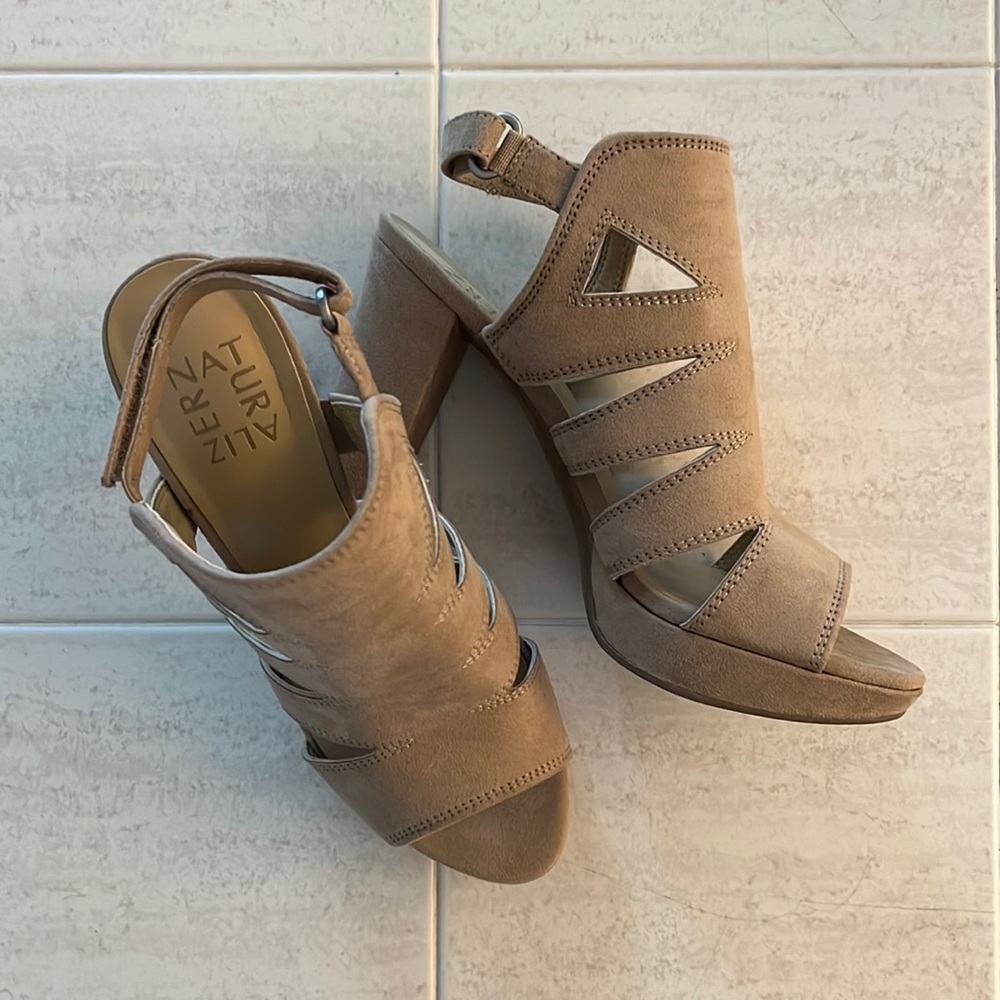 Naturalizer Taupe Open-Toe Strappy Block Heels